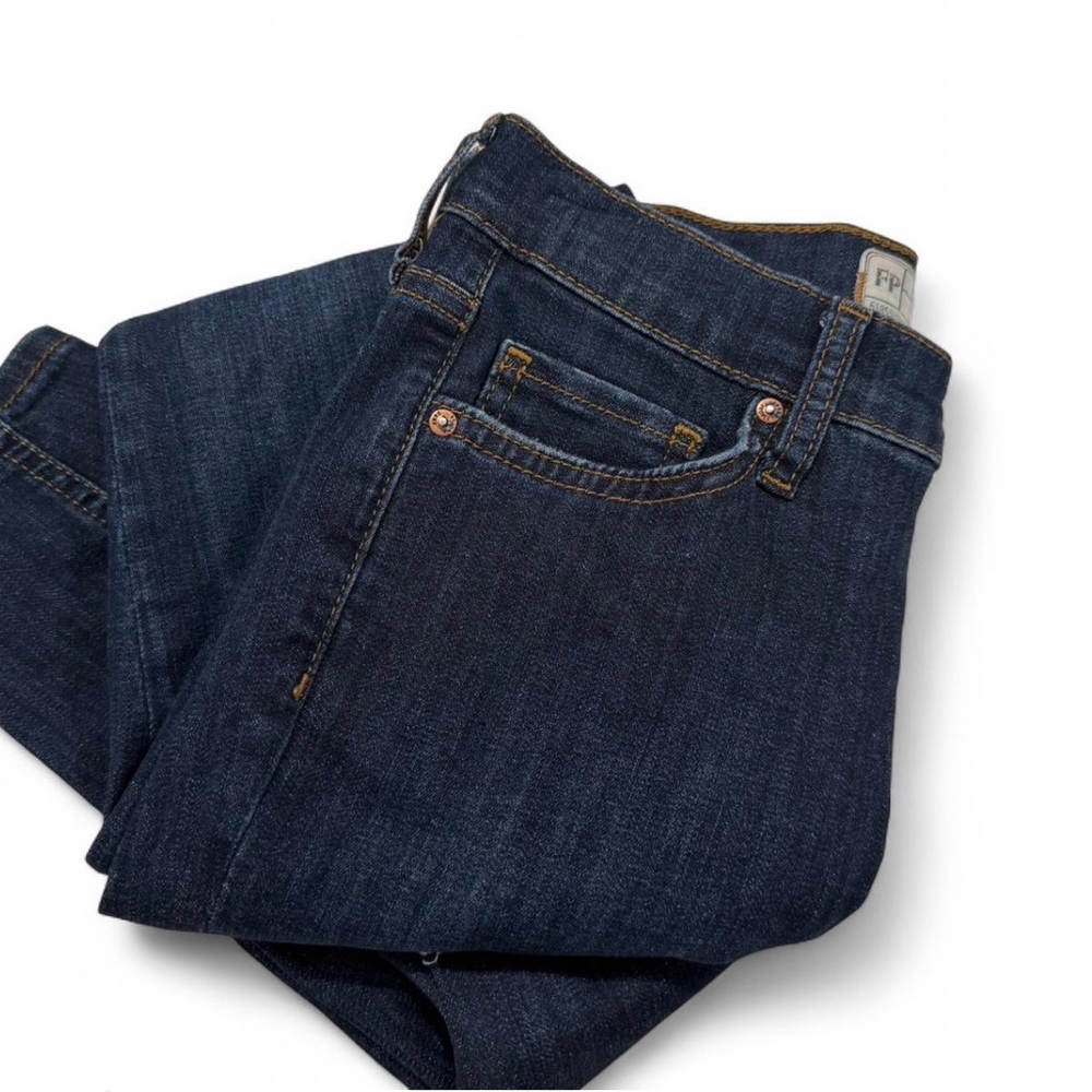 Free People Dark Blue Denim Jeans with Contrast Stitching